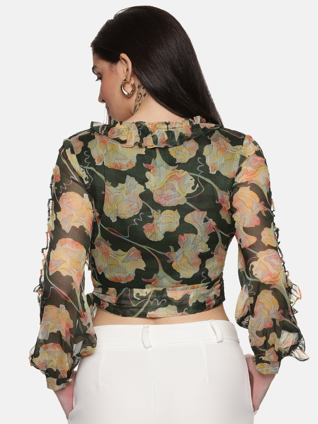 Buy Full Sleeve Crop Top For Women In Green