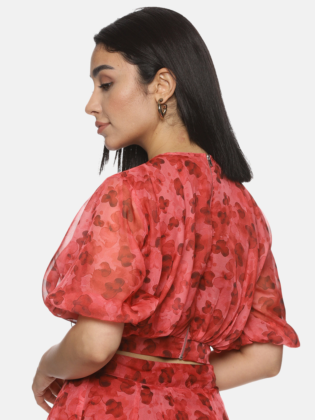 Buy Red Puffed Crop Top For Women