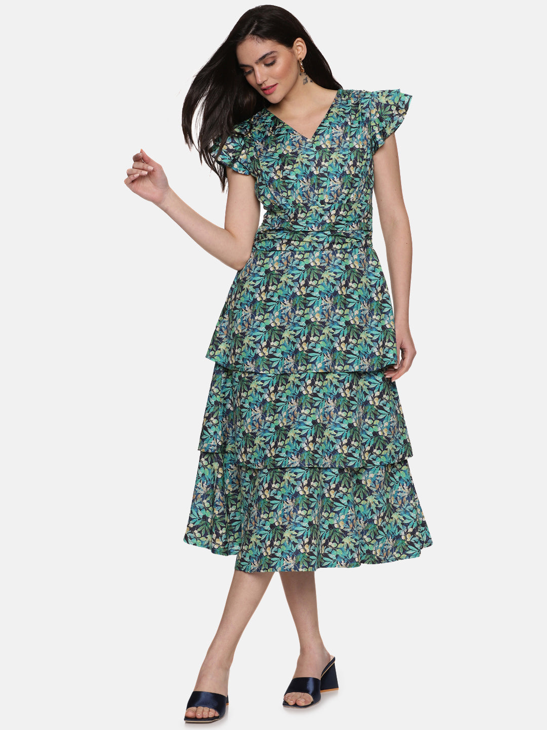 Buy Green Midaxi Dress For Women In Short Sleeve
