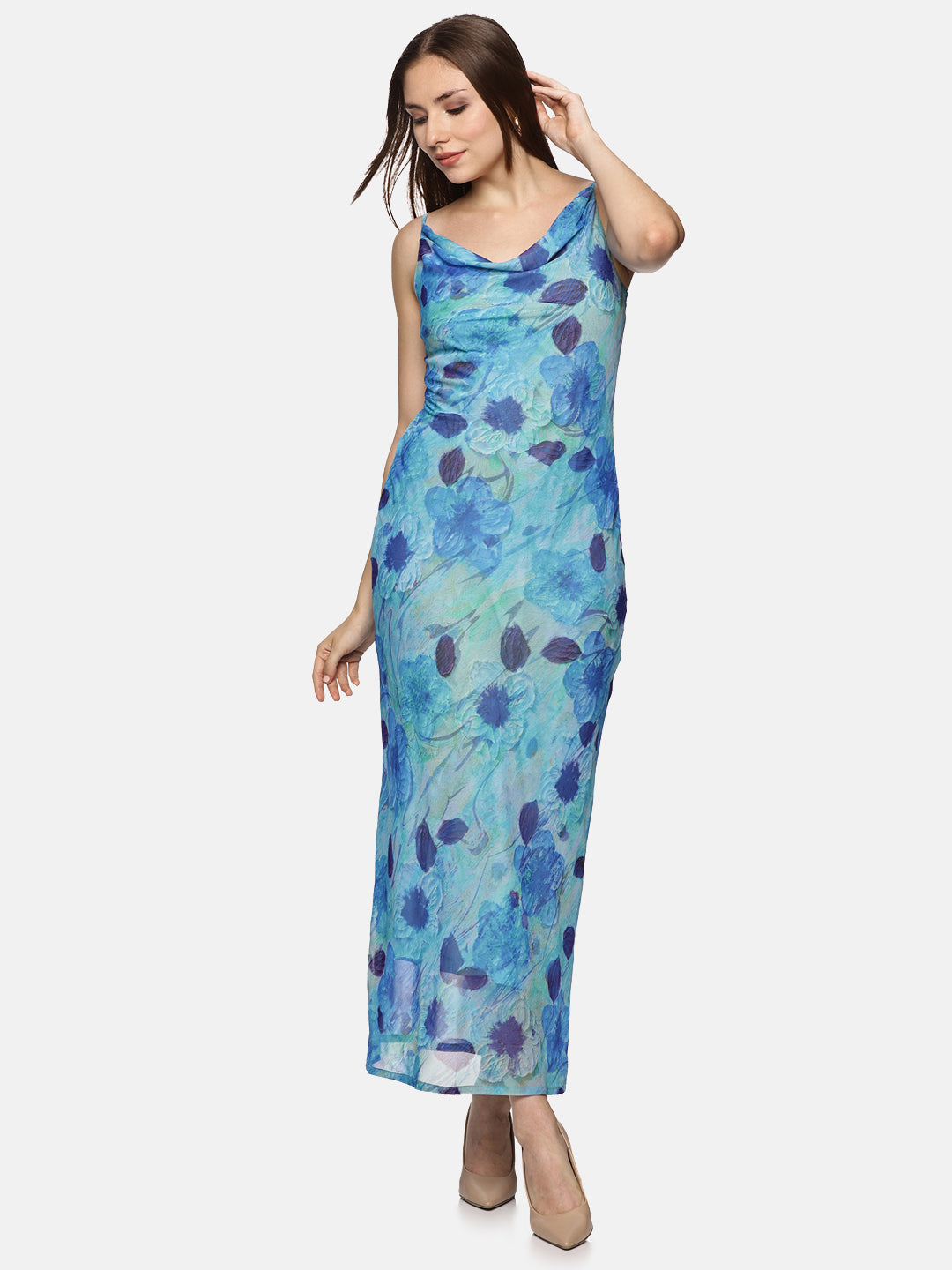 Buy Cowl Neck Slip Dress For Women In Blue