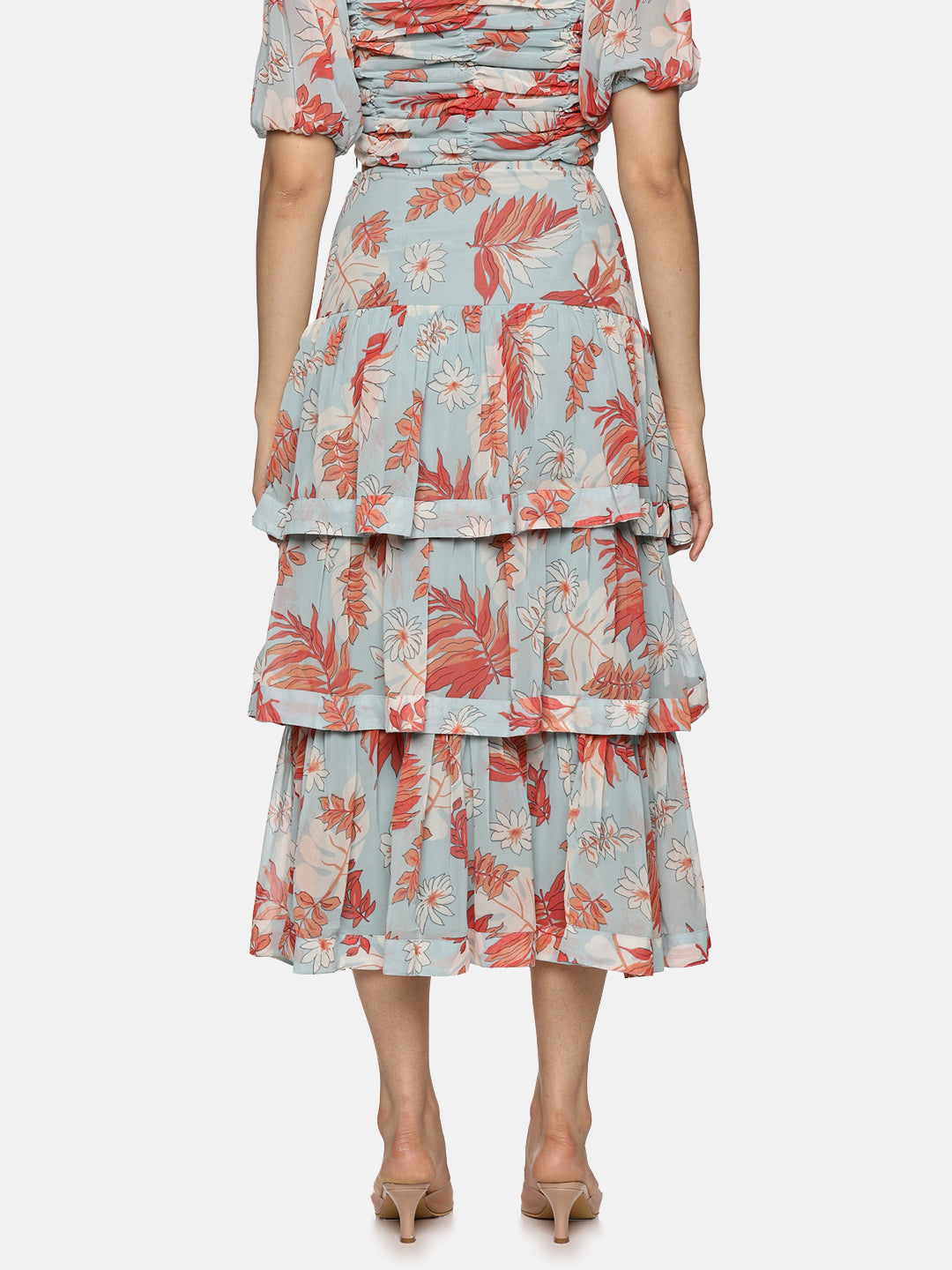 IS.U Floral Light Blue Tiered Skirt