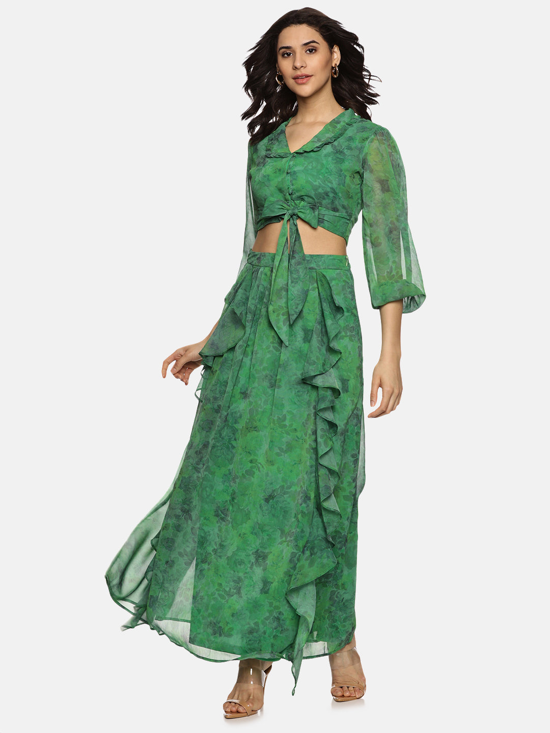 Green Co-Ord Set For Women In Full Sleeve