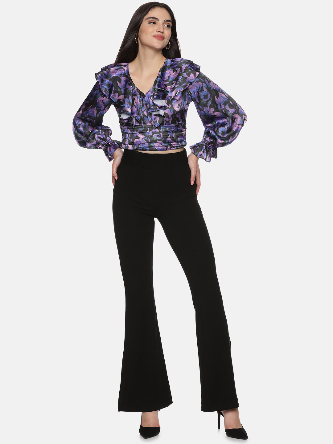 Buy purple floral crop top for ladies - Main Image