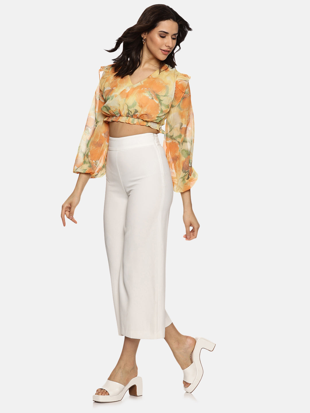 Buy Floral Yellow Front Gathered Crop Top For Women