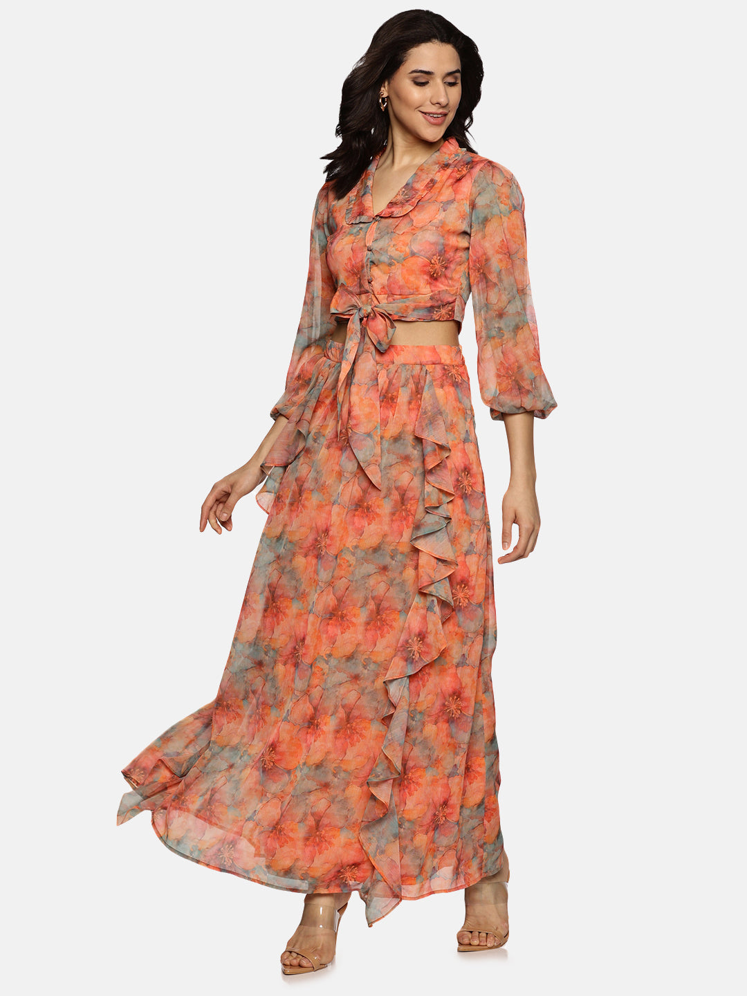 Buy Orange Maxi Skirt For Women In Flare