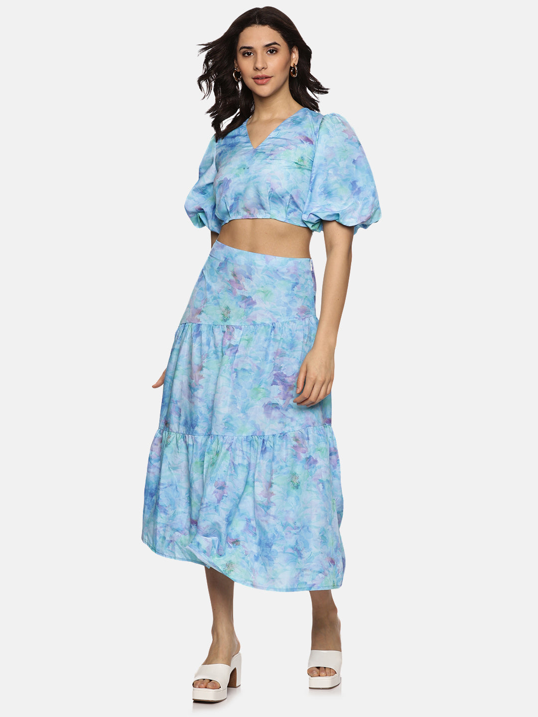 Blue Cut And Sew Midaxi Skirt For Women In (XL)