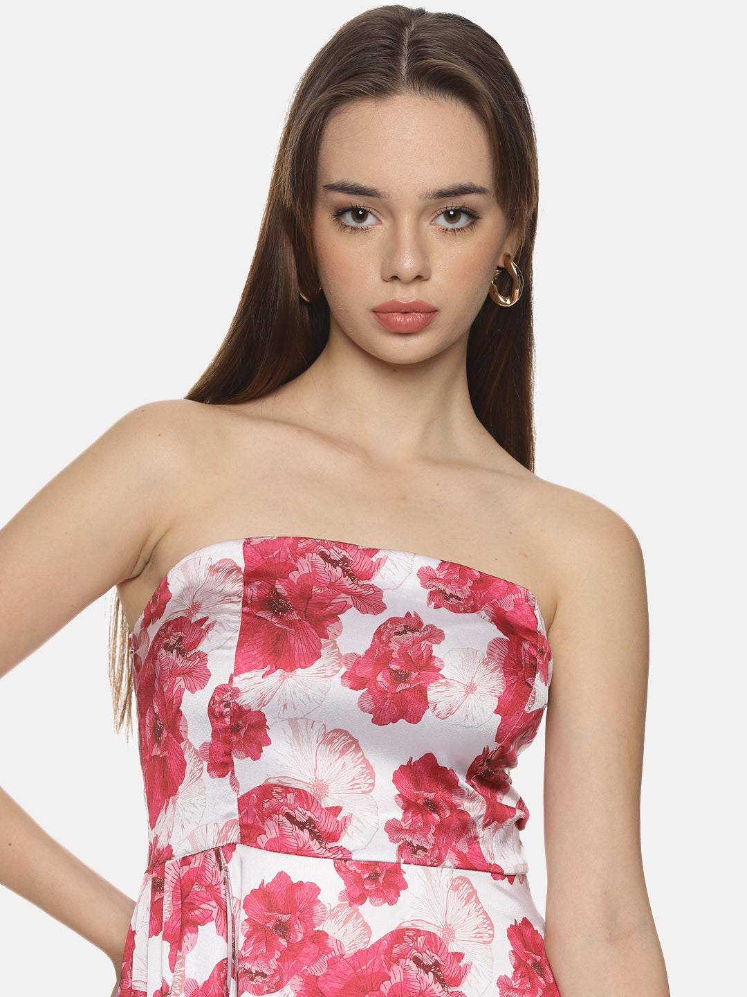 IS.U Floral White Flared Bandeau Top