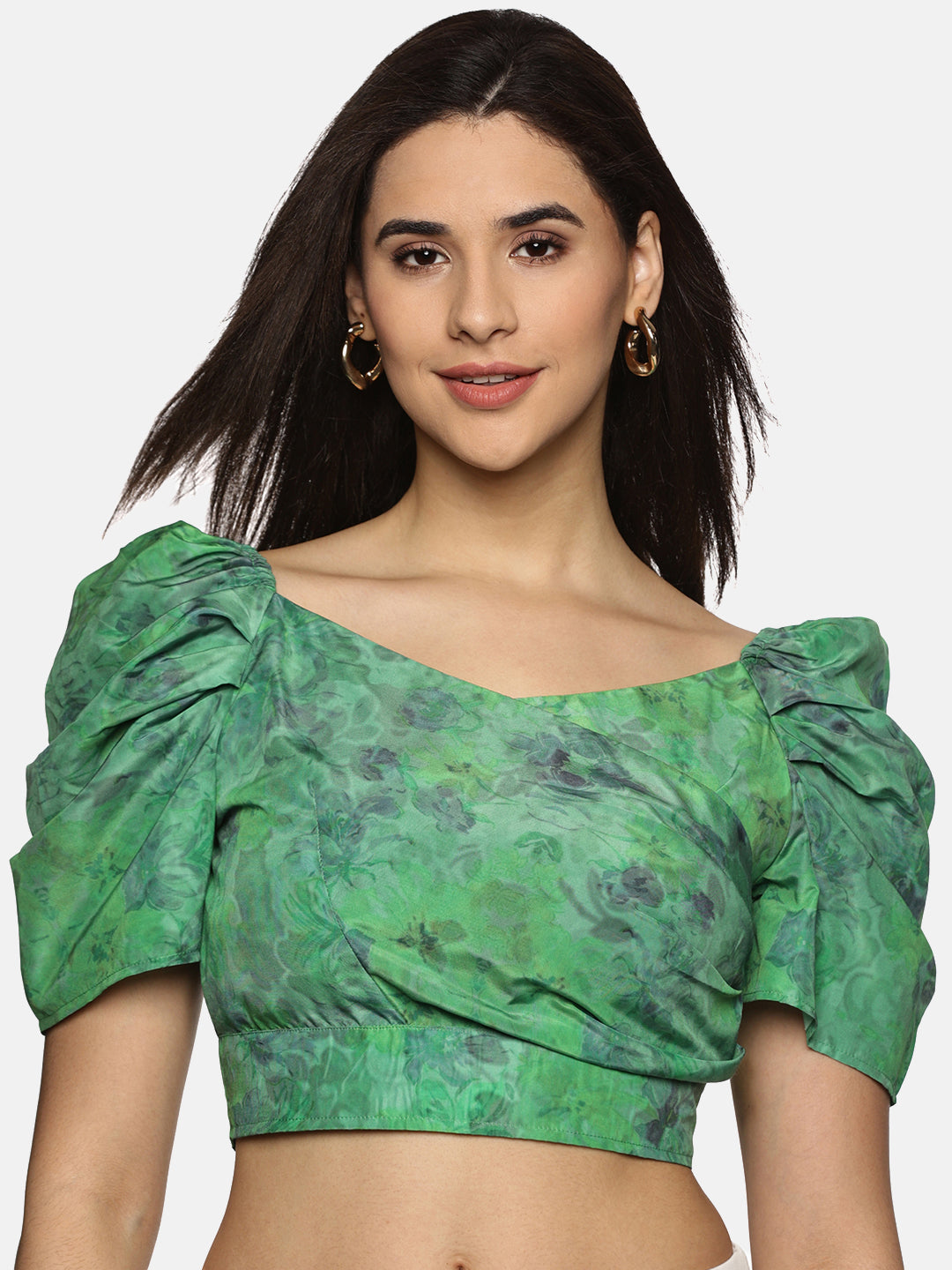 Buy Puffed Sleeve Green Crop Top For Women