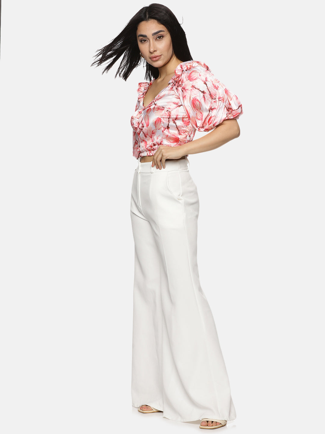 Buy Ruffle Sleeve Crop Top For Women In Pink