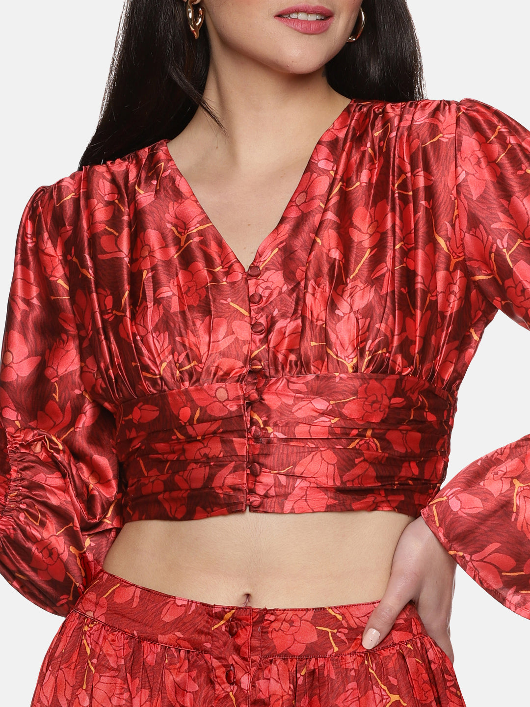 Buy Full Sleeve Crop Top For Women In Maroon