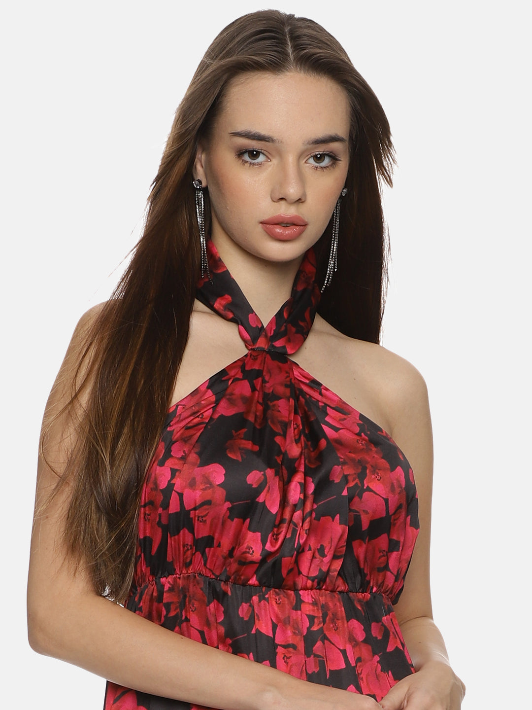 Buy Halter Neck Maxi Dress For Women In Red