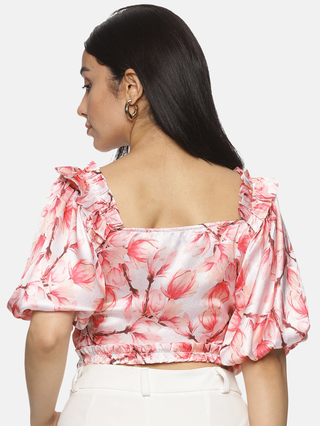 Buy Ruffle Sleeve Crop Top For Women In Pink