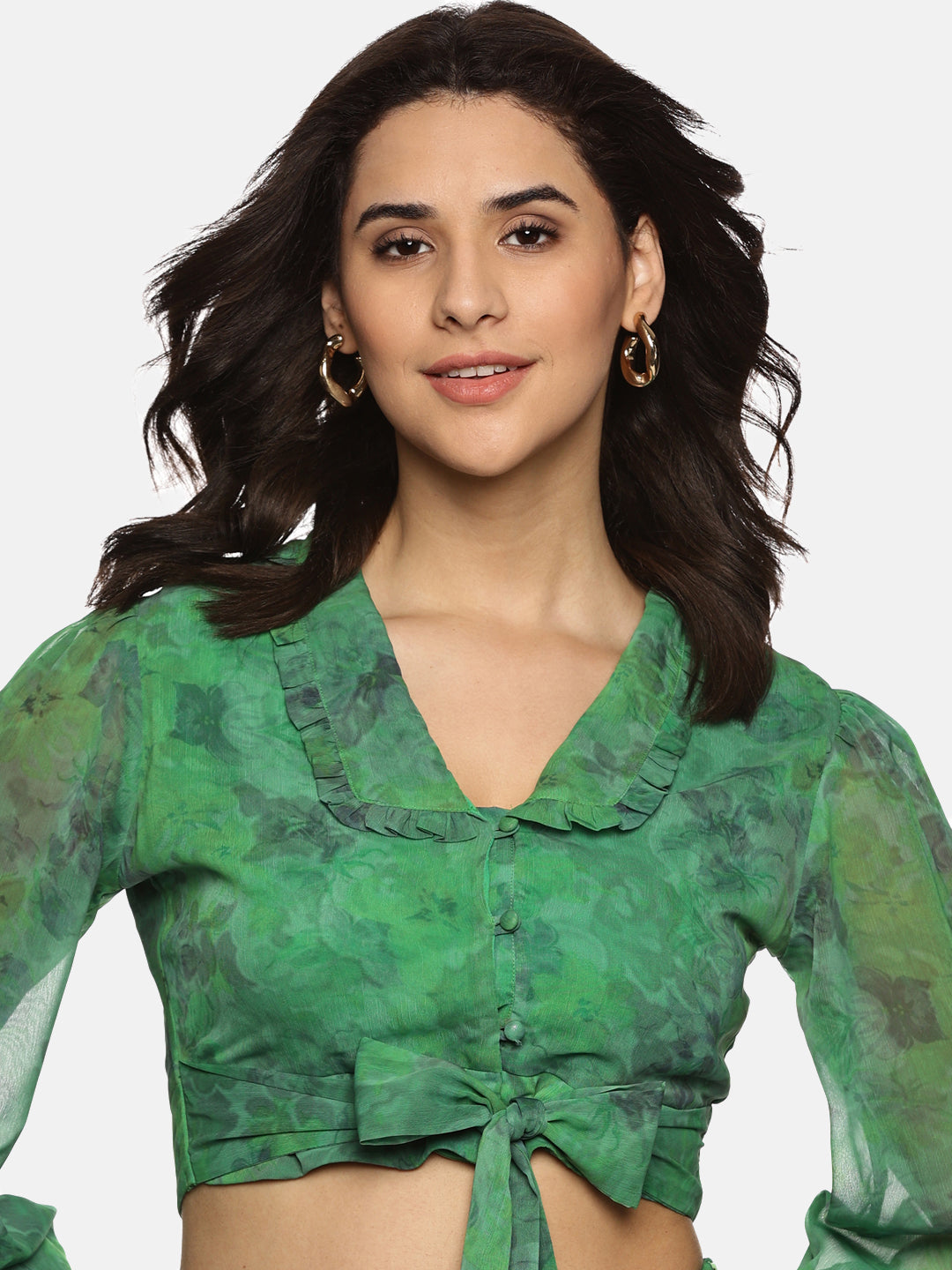 Buy Green Printed Floral Chiffon Fabric | Flare Detail Co-ord Set Online In India