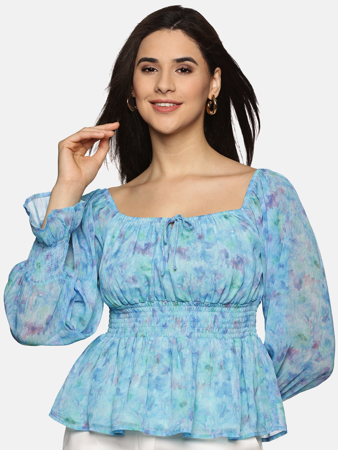 Buy smocked top for women| blue