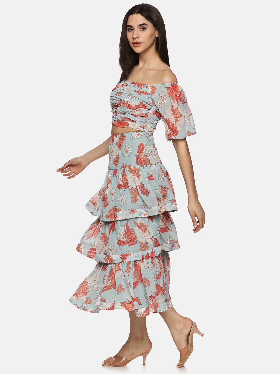 IS.U Floral Light Blue Tiered Skirt