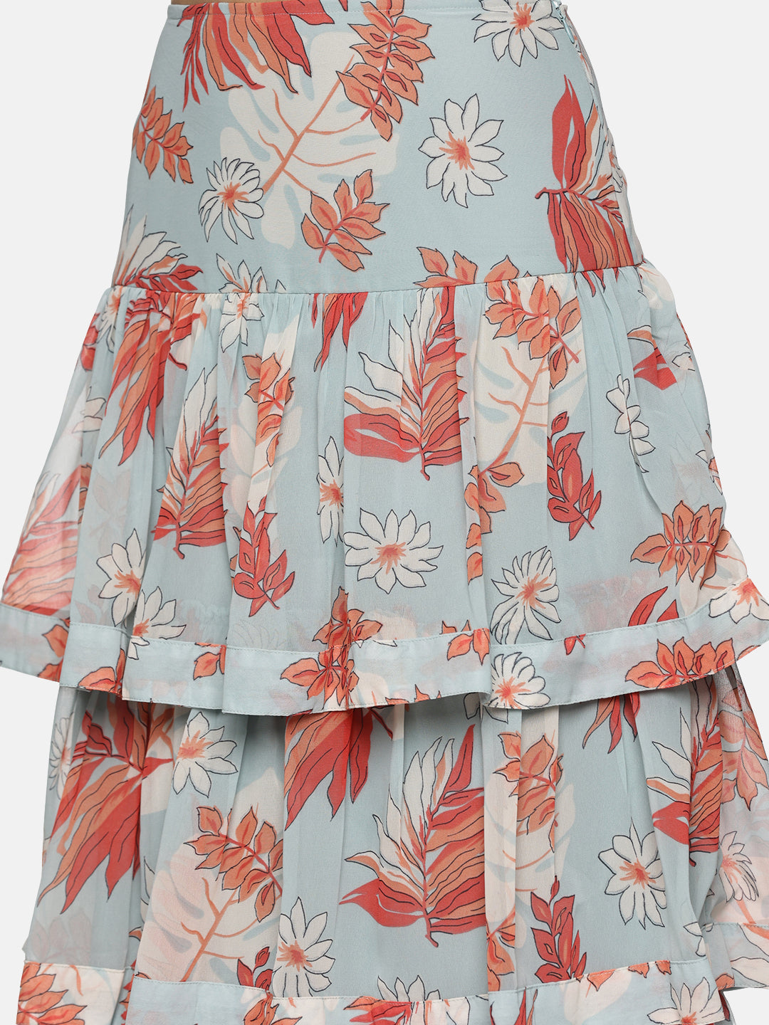 IS.U Floral Light Blue Tiered Skirt