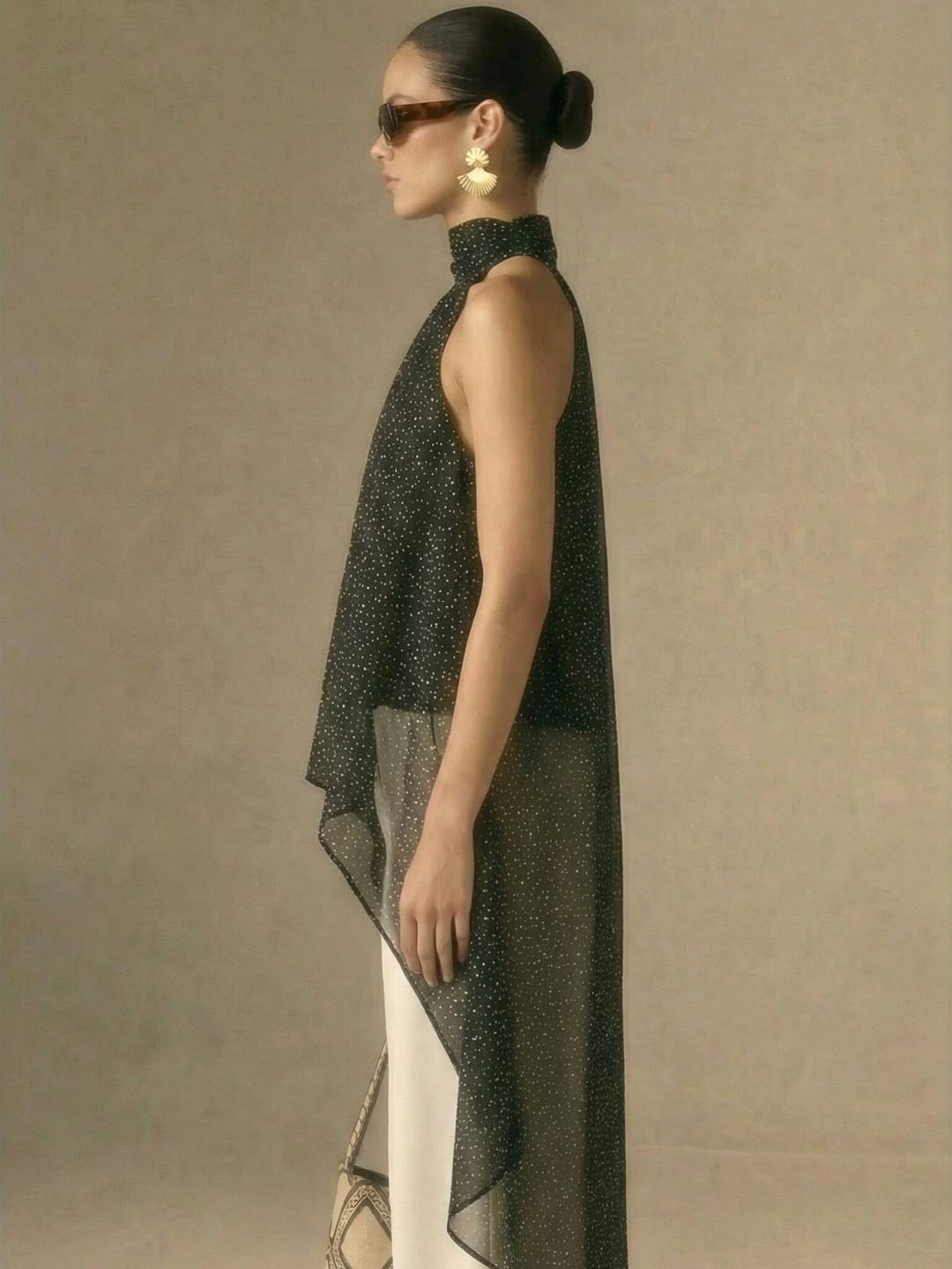 IS.U Black Halter-Neck Chiffon Long Top