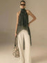 IS.U Black Halter-Neck Chiffon Long Top