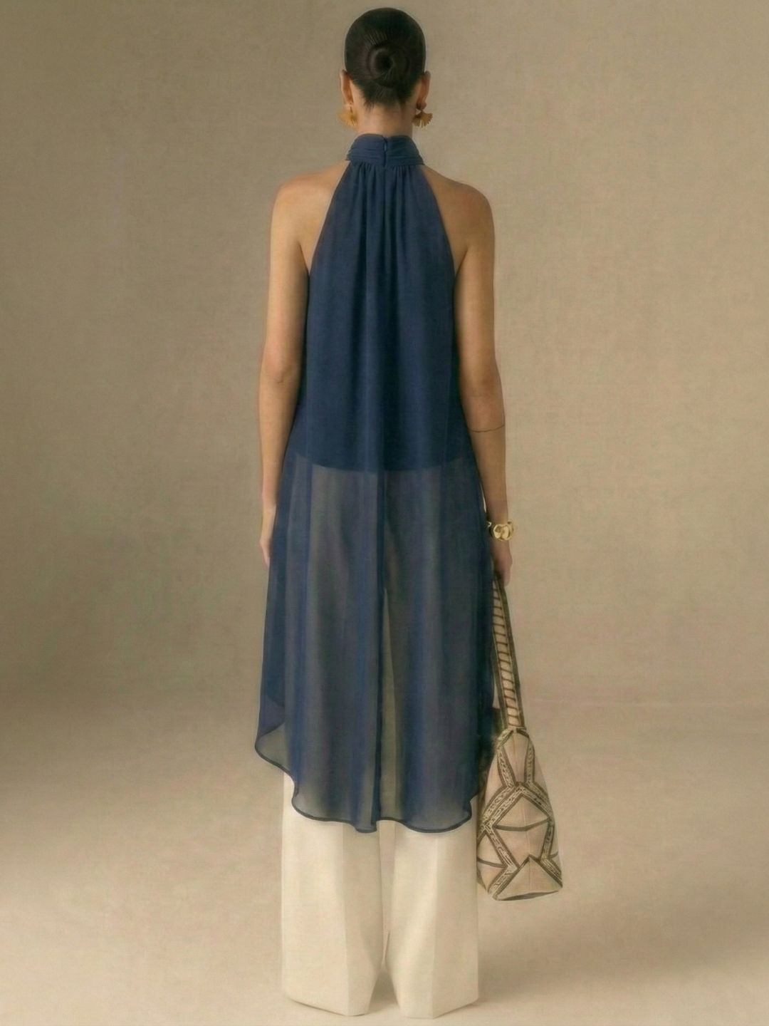 IS.U Blue Halter-Neck Chiffon Long Top