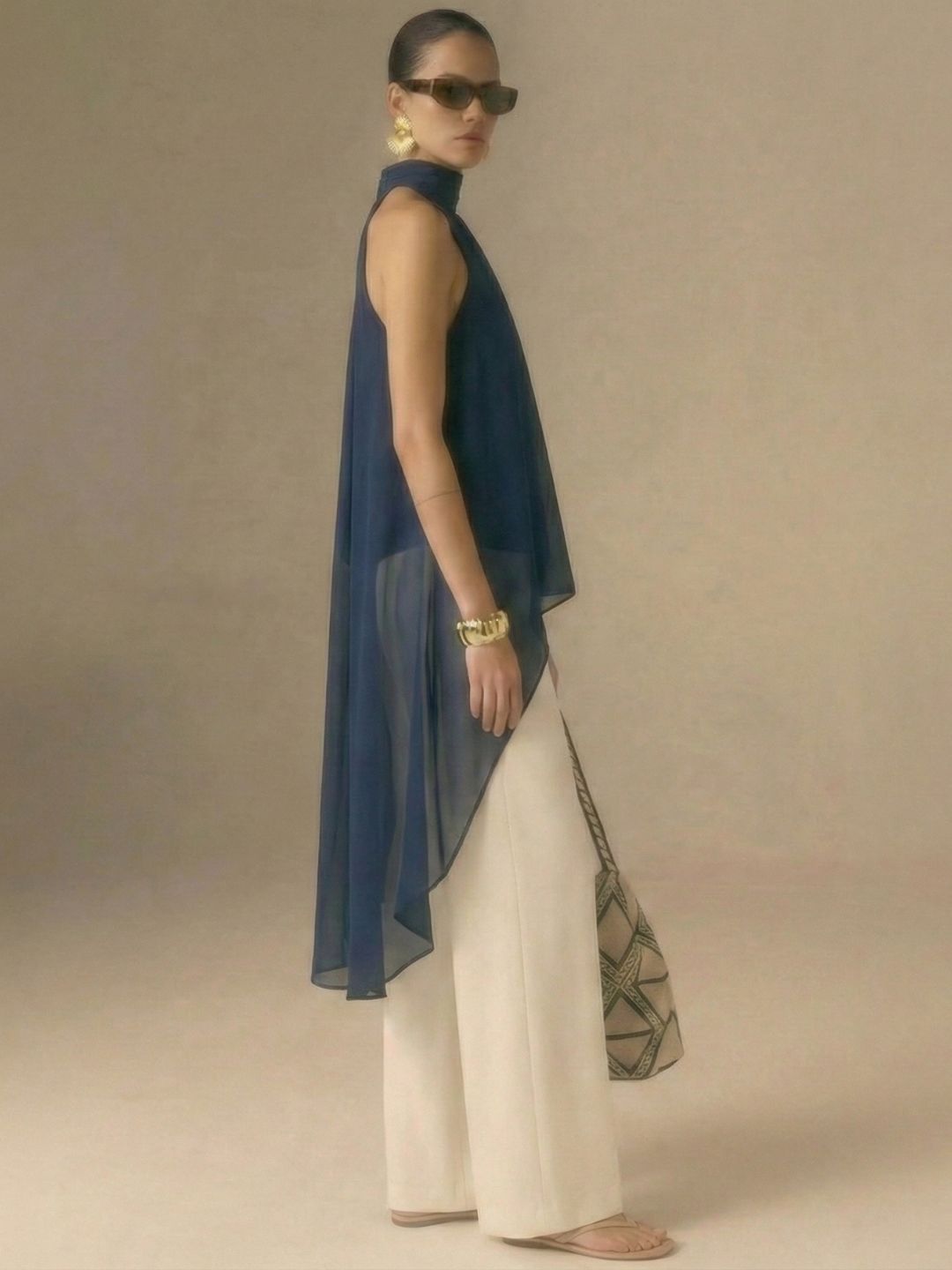 IS.U Blue Halter-Neck Chiffon Long Top