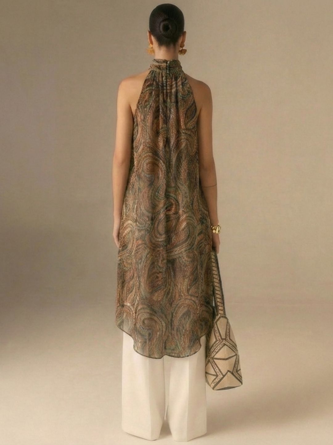 IS.U Multicolor Halter-Neck Chiffon Long Top