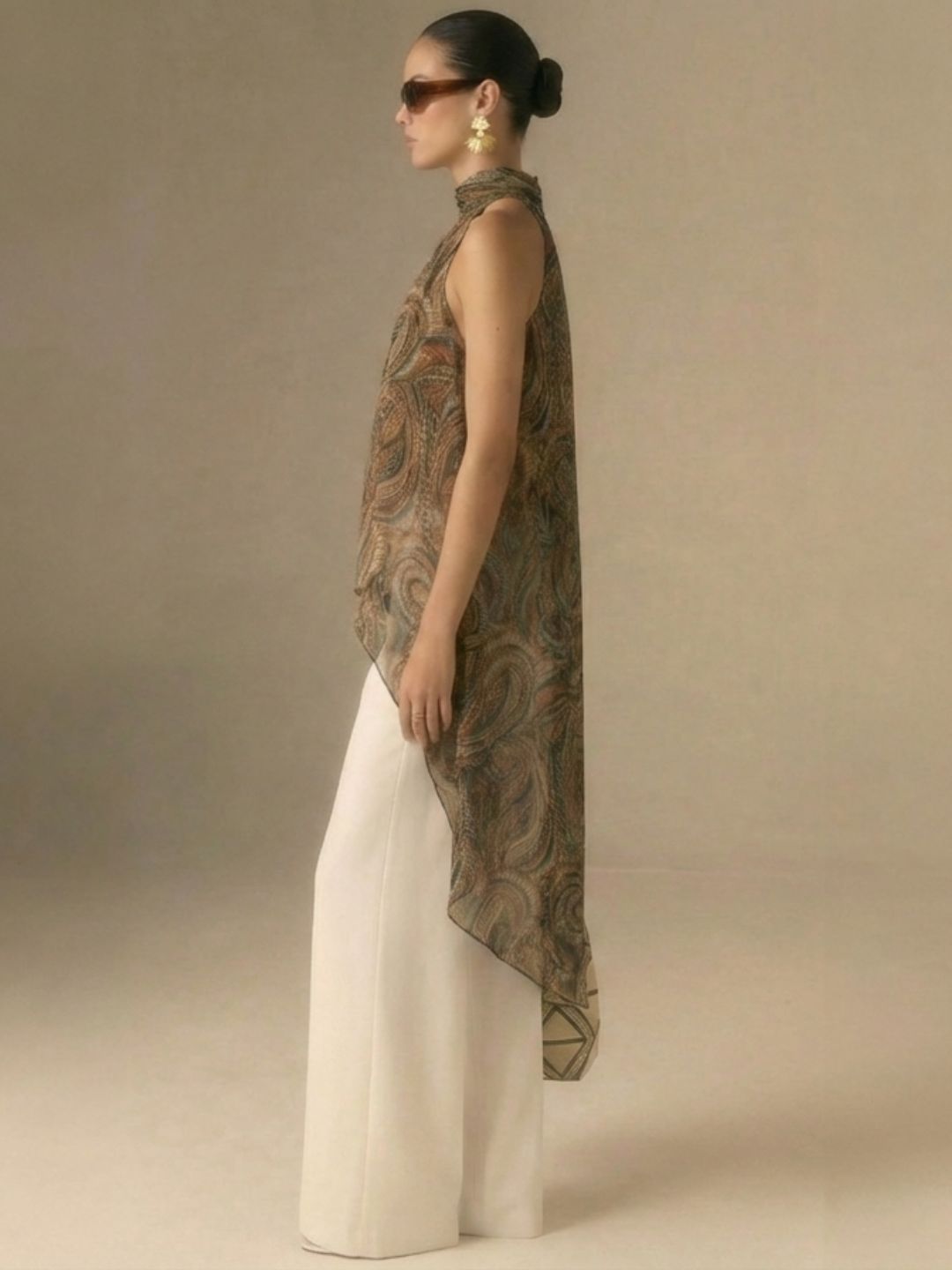 IS.U Multicolor Halter-Neck Chiffon Long Top