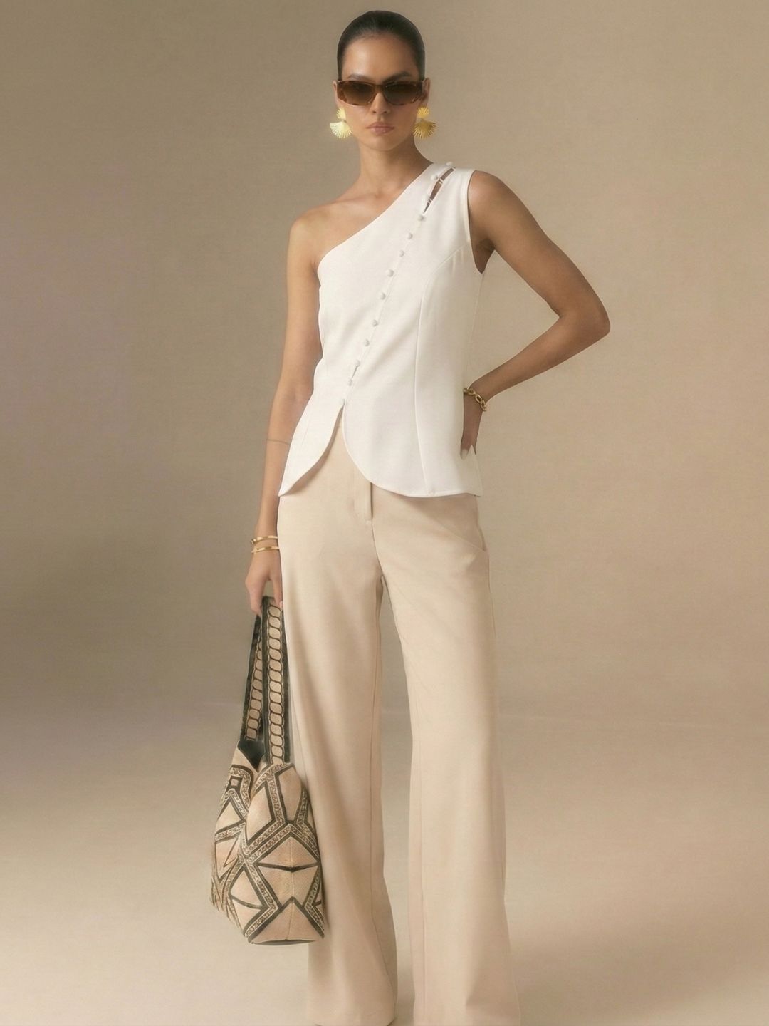 IS.U White One-Shoulder Button Down Vest
