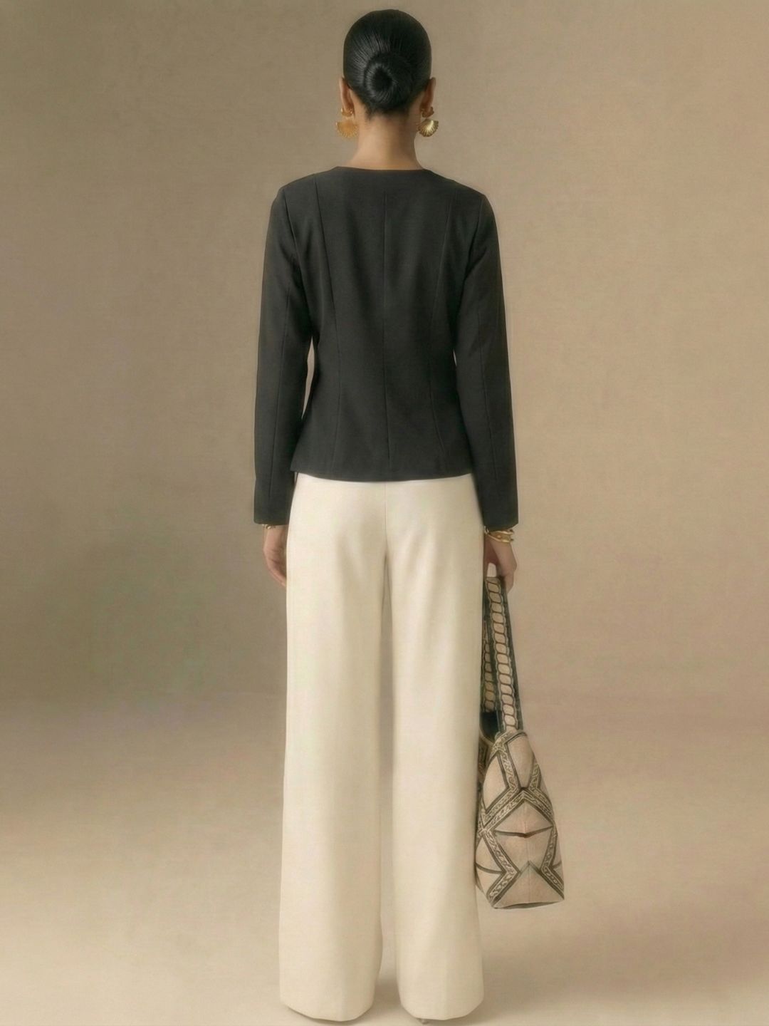 IS.U Black Button-Front Jacket Top