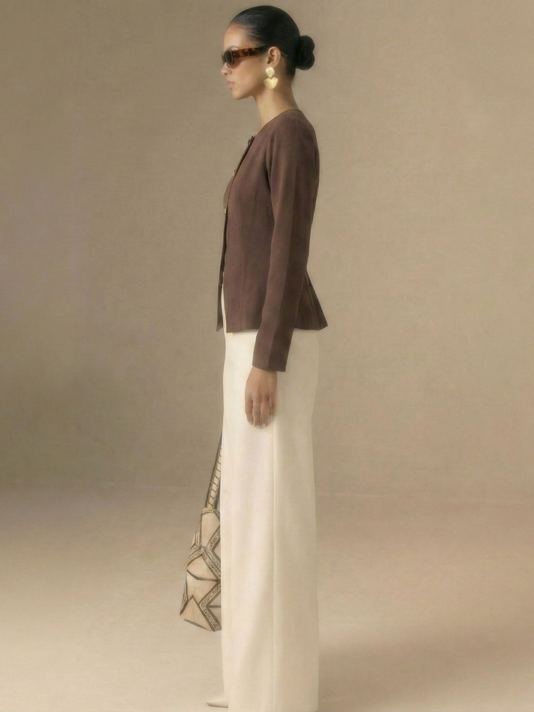 IS.U Taupe Button-Front Jacket Top