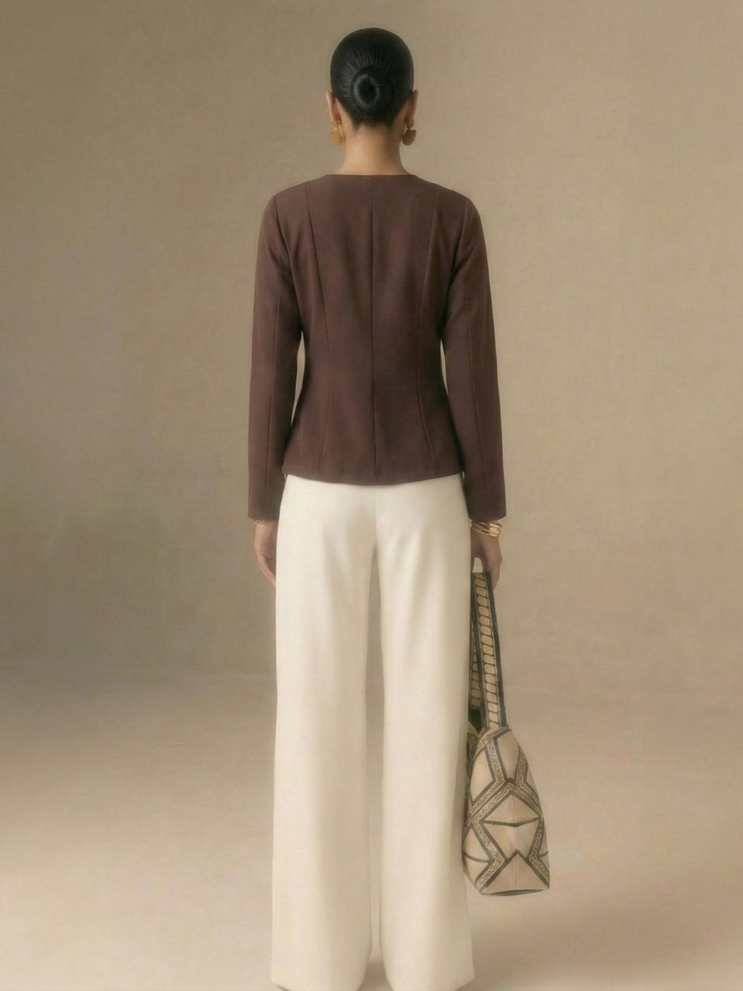 IS.U Taupe Button-Front Jacket Top