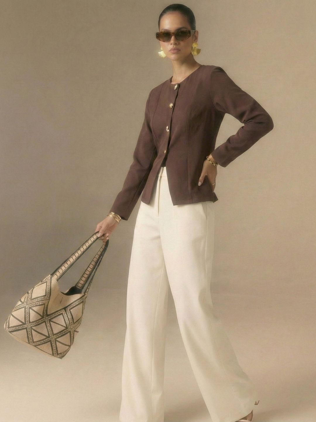 IS.U Taupe Button-Front Jacket Top