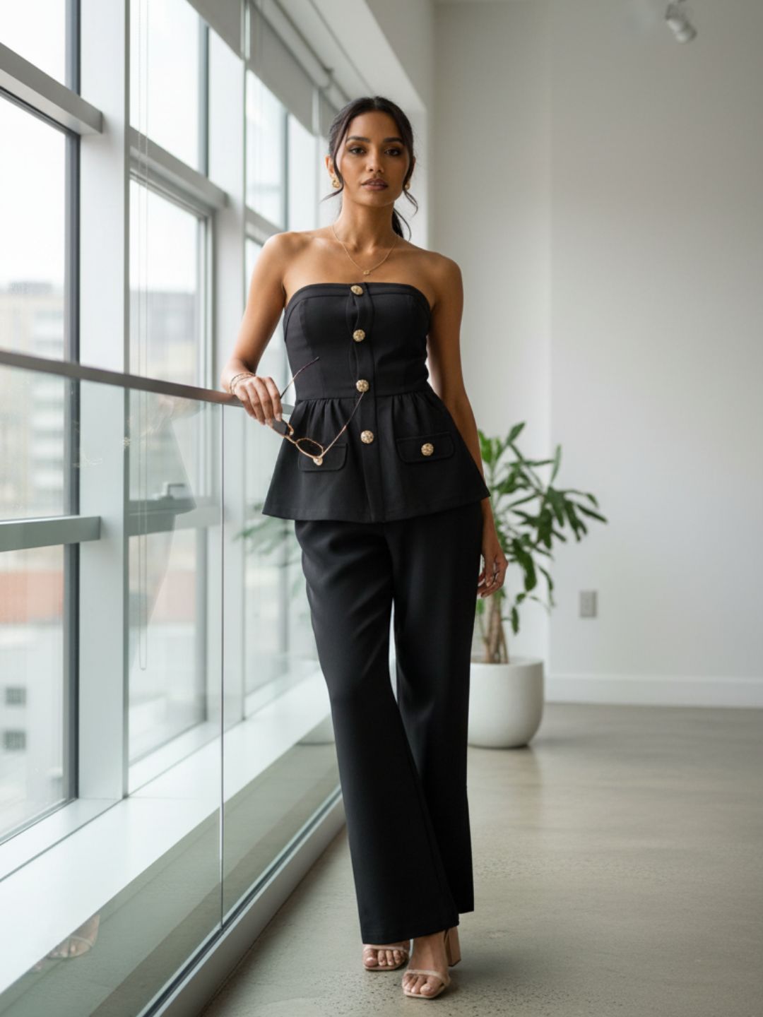 IS.U Black Strapless Buttoned Waistcoat Coord Set