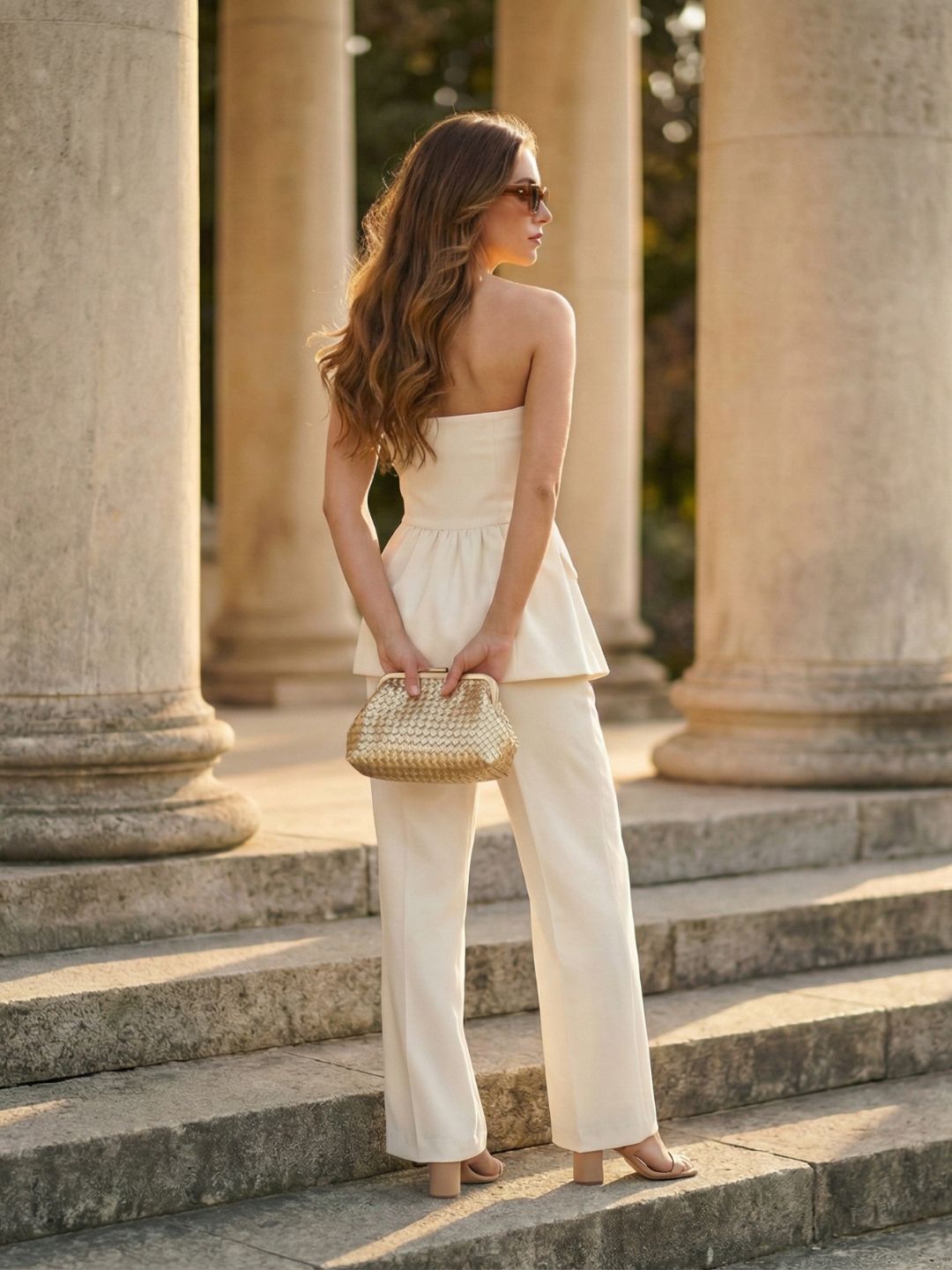 IS.U Antique White Strapless Buttoned Waistcoat Coord Set