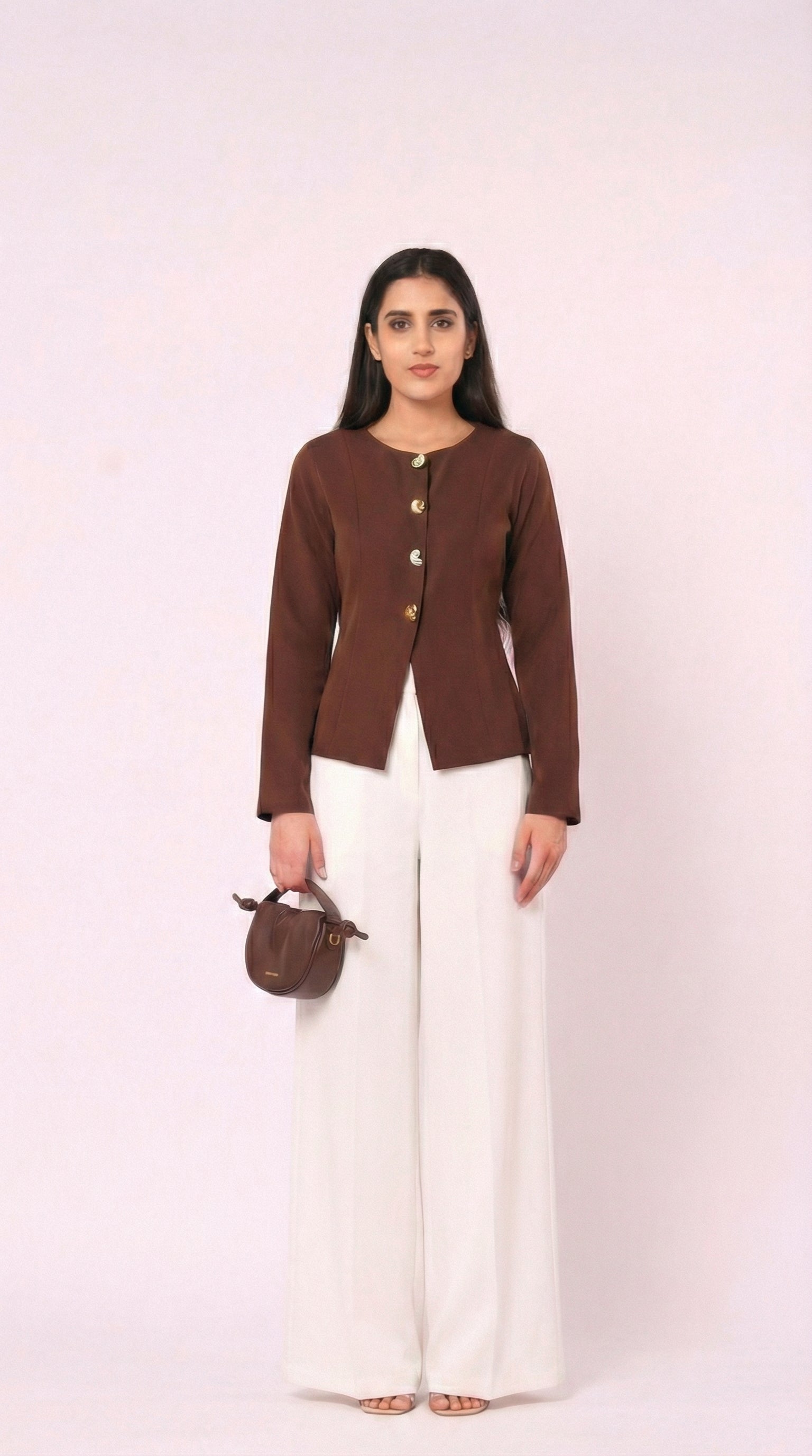 IS.U Taupe Button-Front Jacket Top