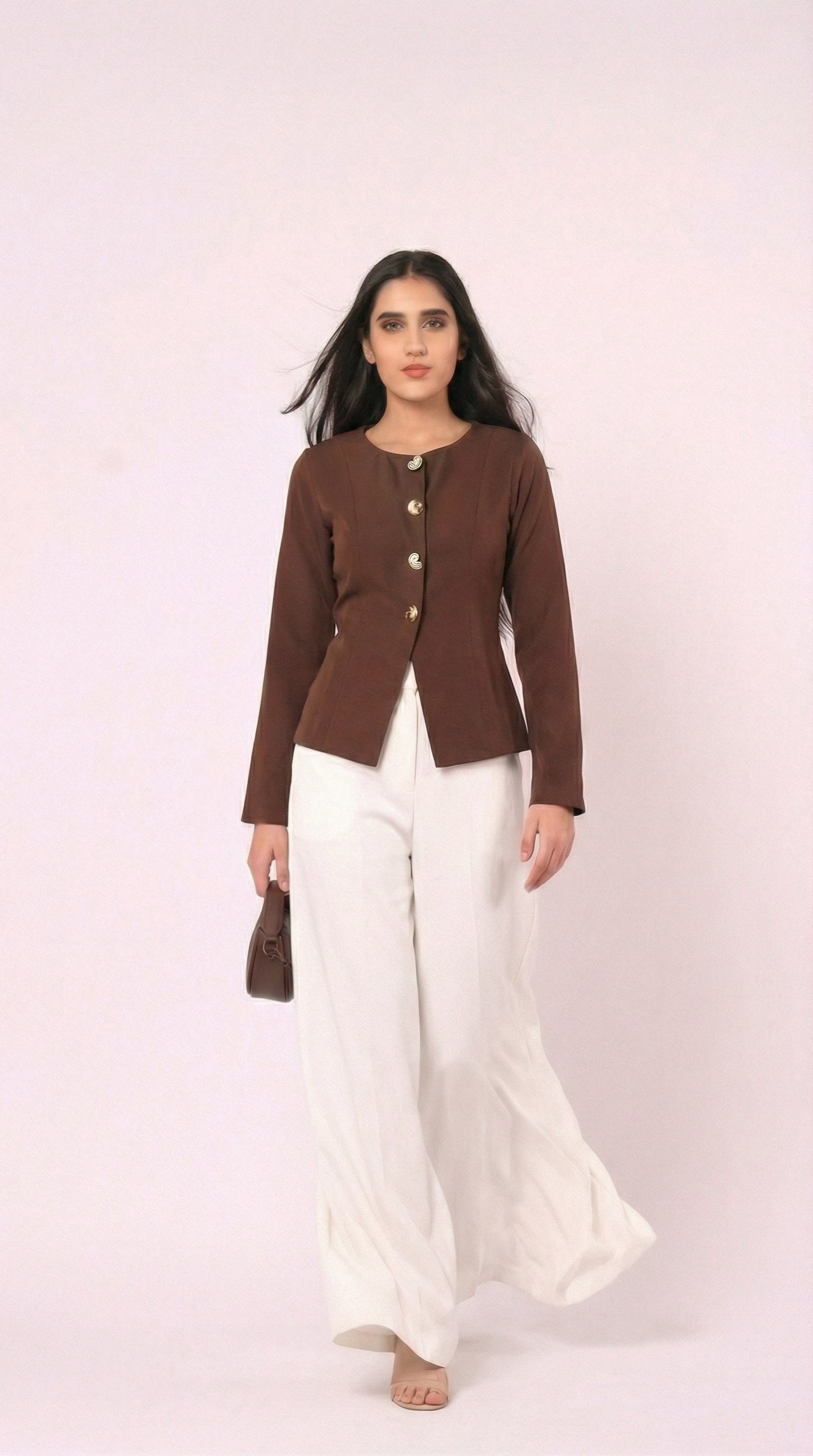 IS.U Taupe Button-Front Jacket Top