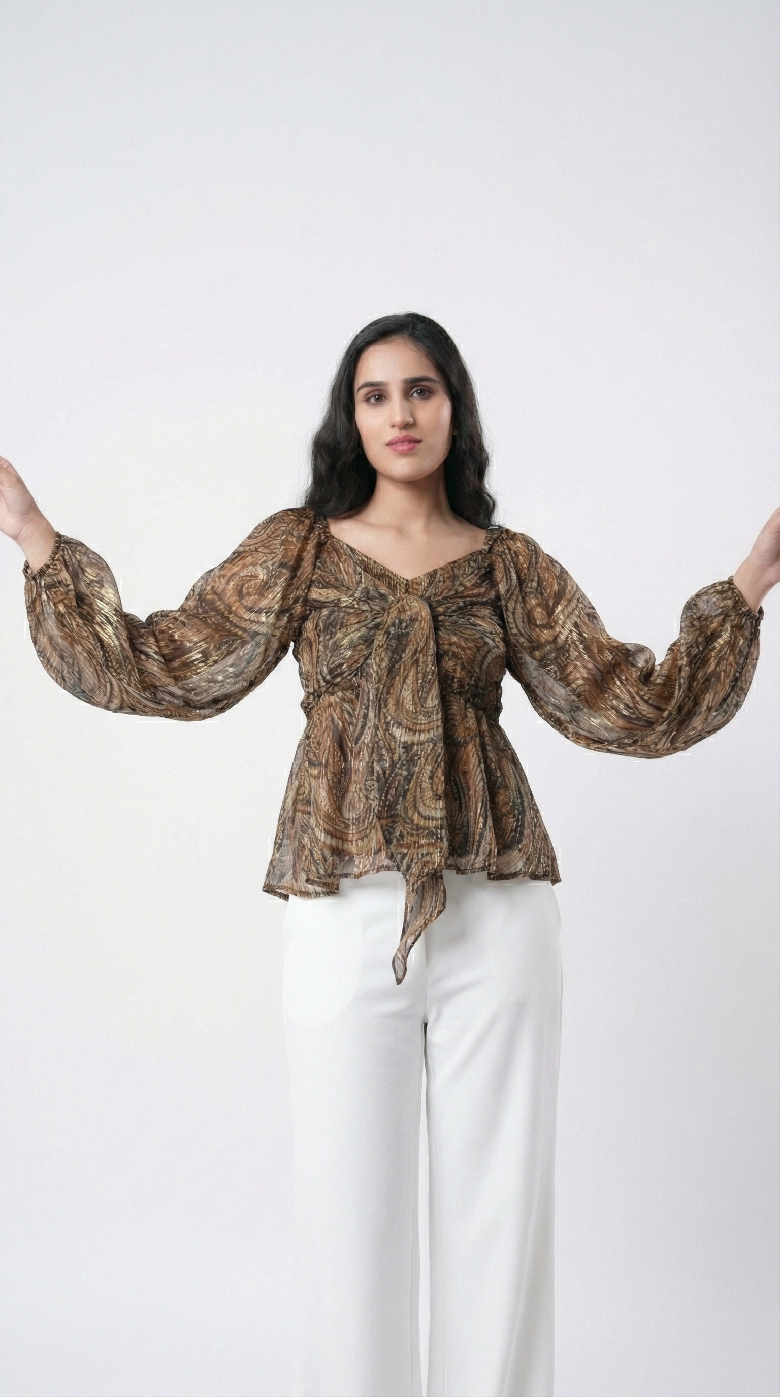 IS.U Multicolor Front Tie-Knot Peplum Top