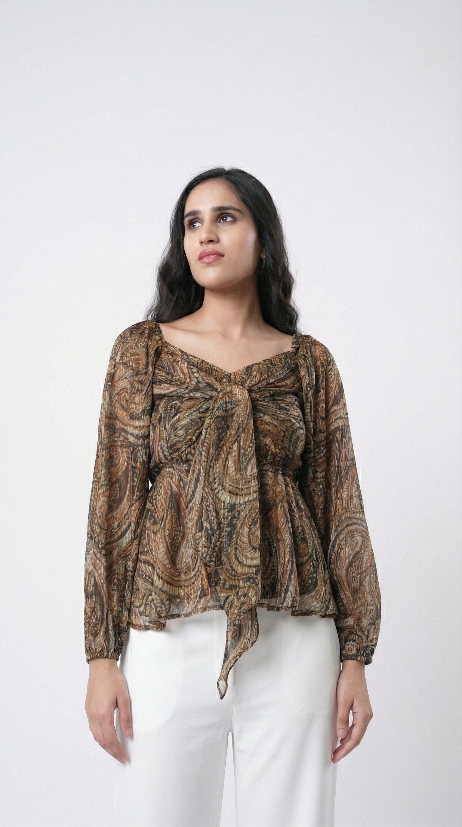 IS.U Multicolor Front Tie-Knot Peplum Top