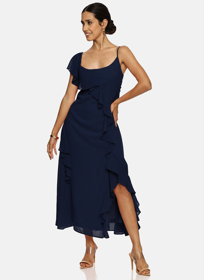 IS.U Blue Ruffle Maxi Dress