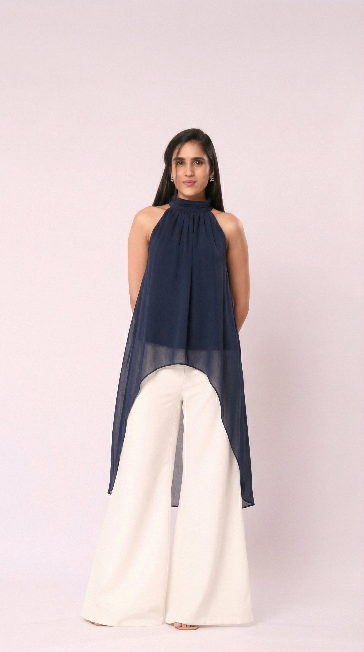 IS.U Blue Halter-Neck Chiffon Long Top