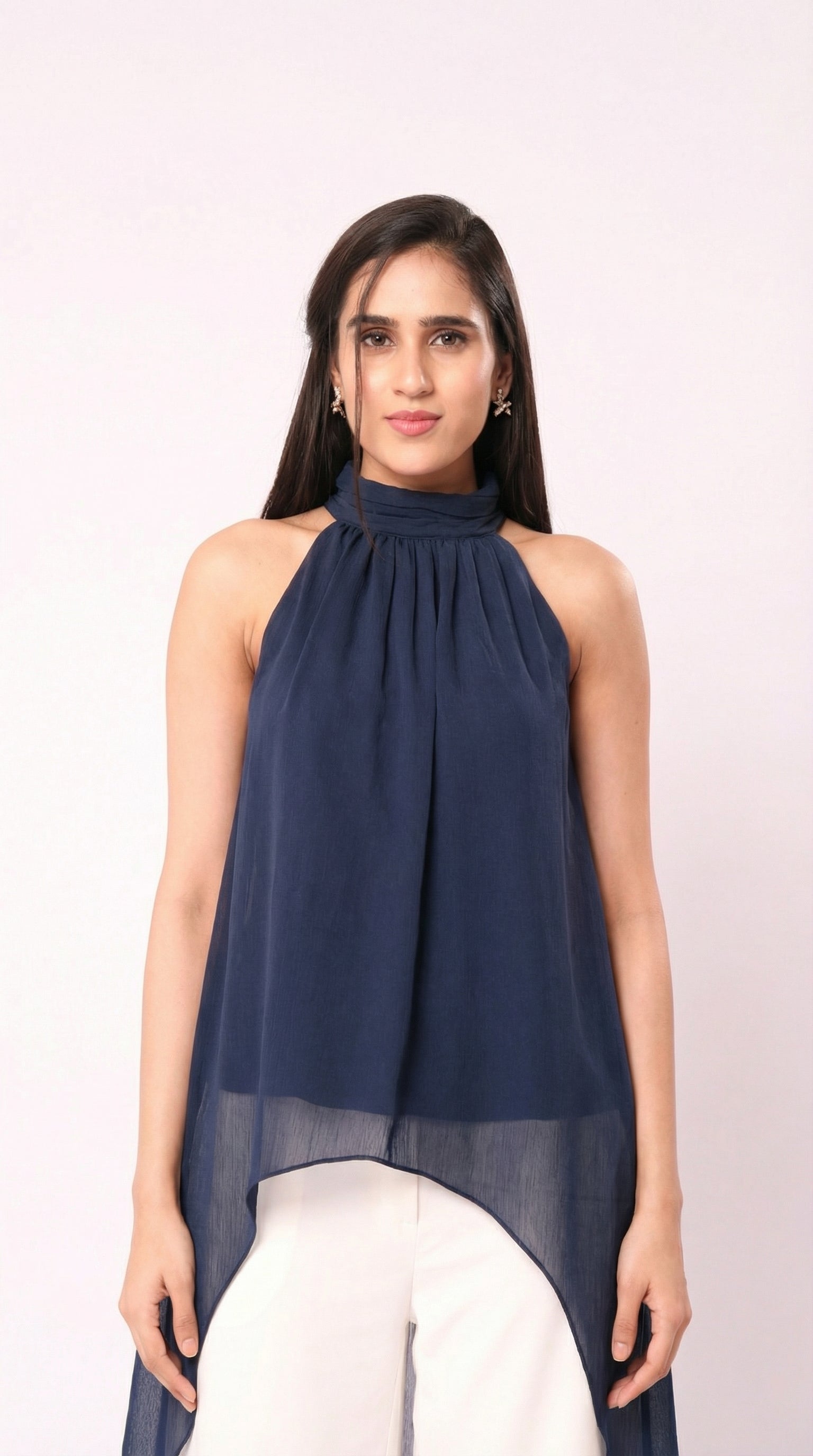 IS.U Blue Halter-Neck Chiffon Long Top