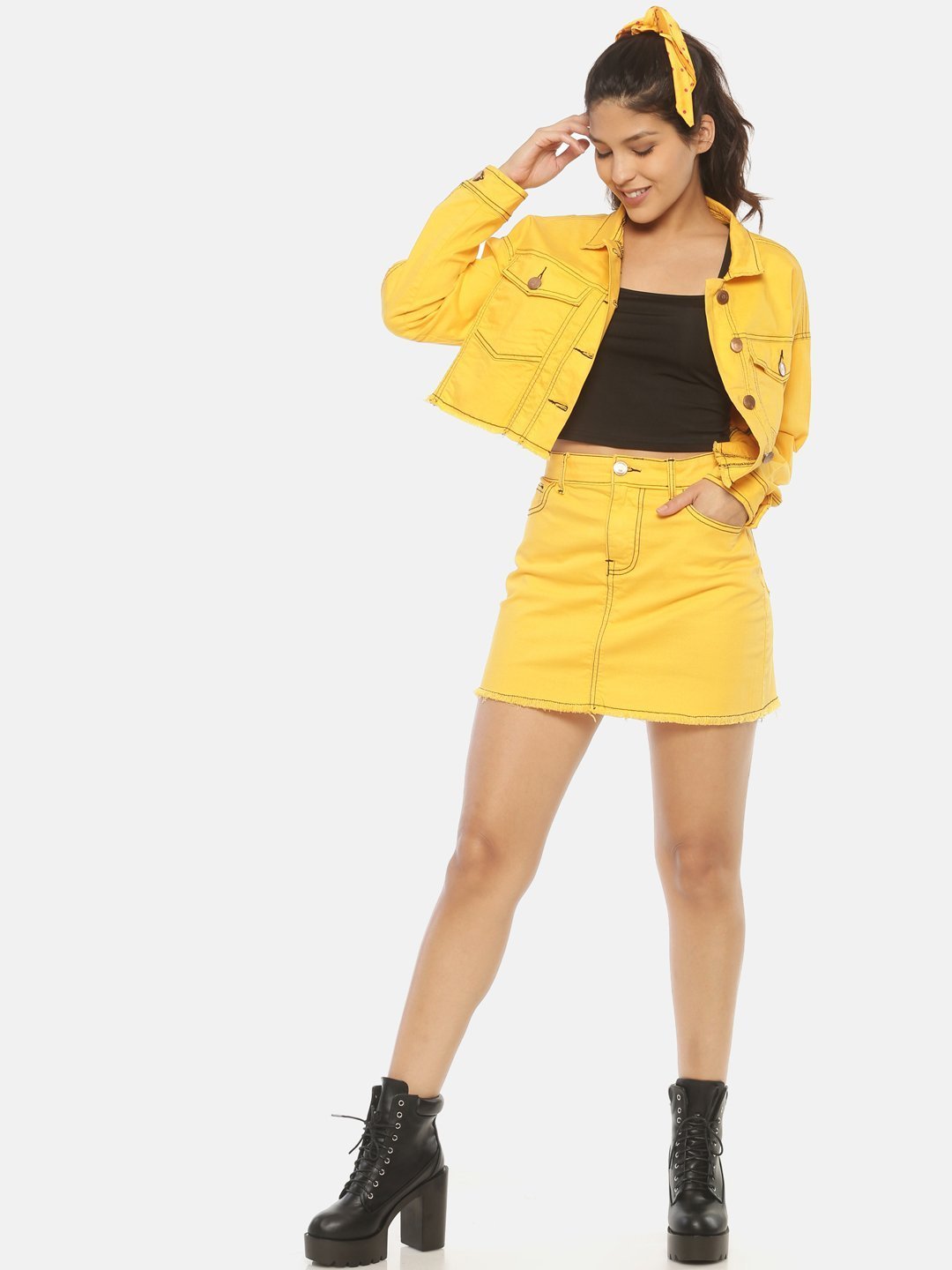 Yellow denim clearance jacket cropped