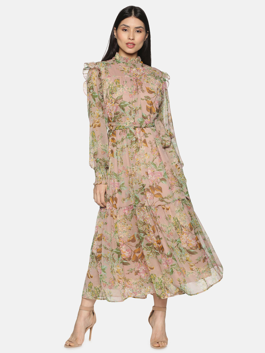 beige floral dress women Buy Beige Floral Tiered Midaxi Dress for Women