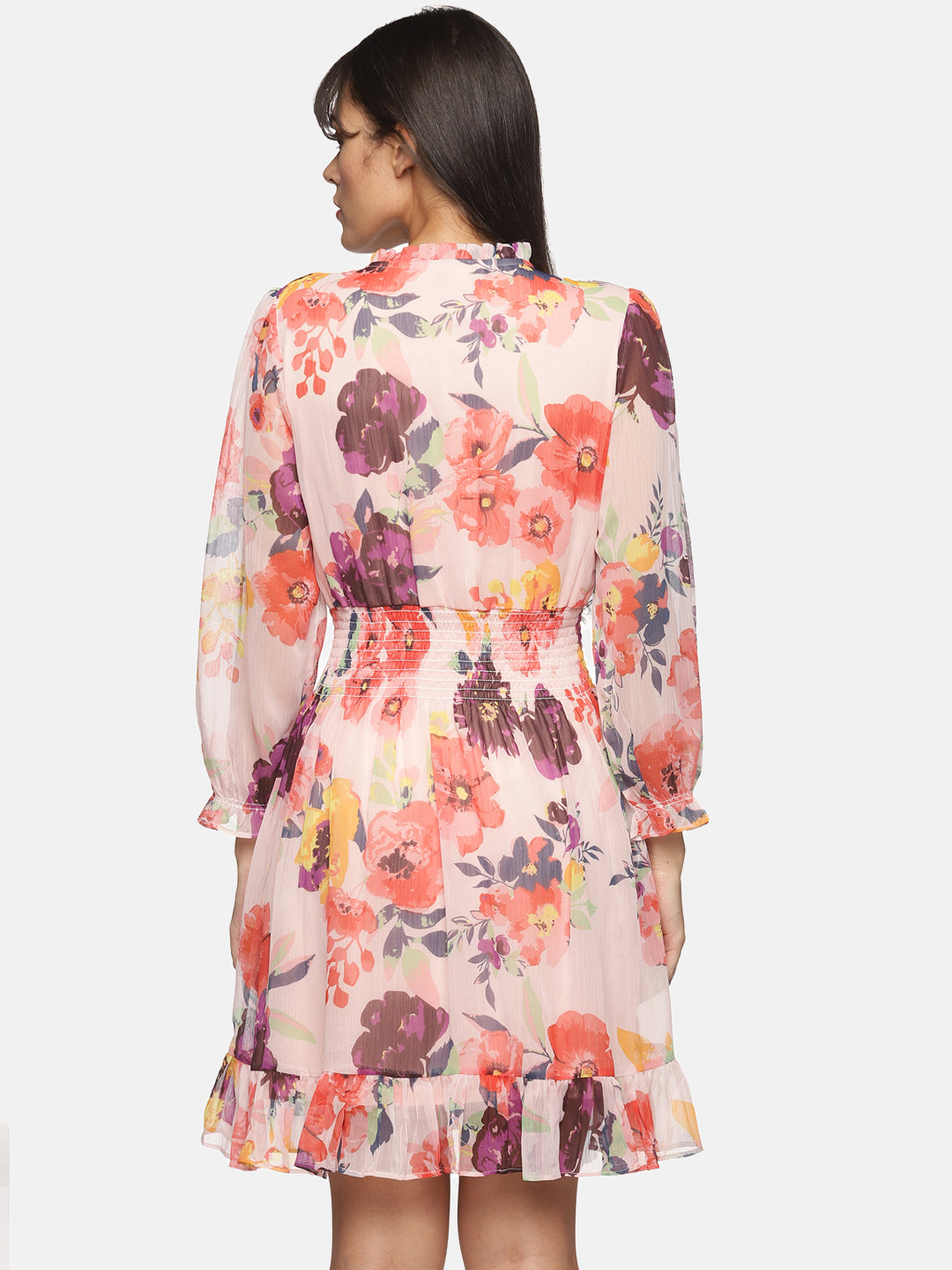 Multicolor Floral Printed Voluminous Short Dress