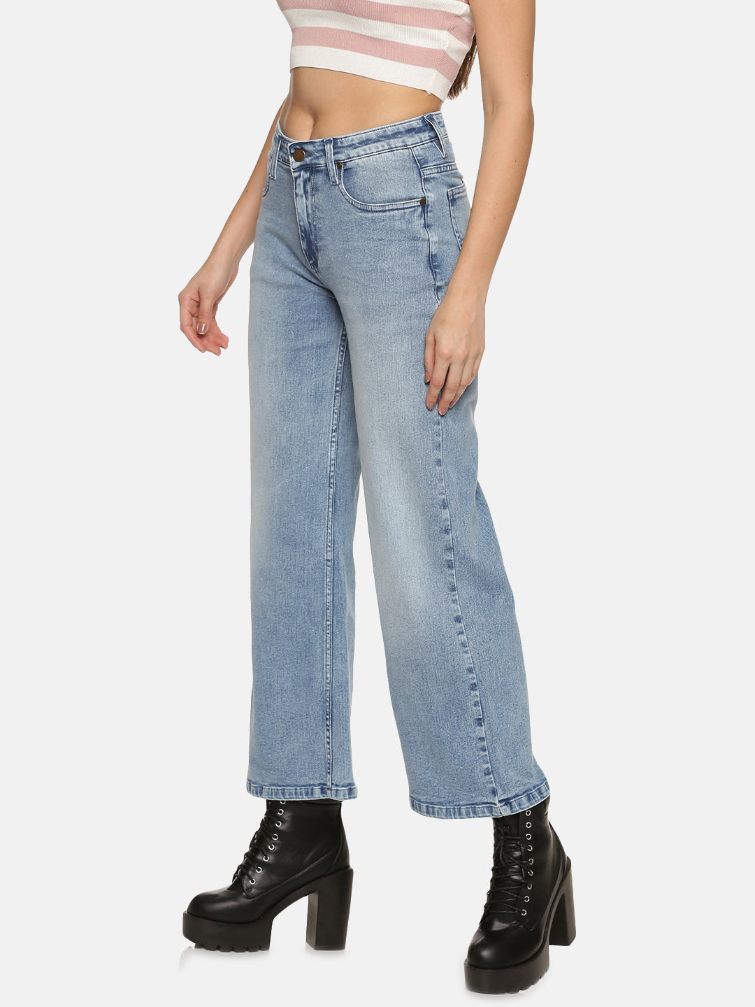 Buy Wide Leg Demin Jeans For ladies In Light Blue
