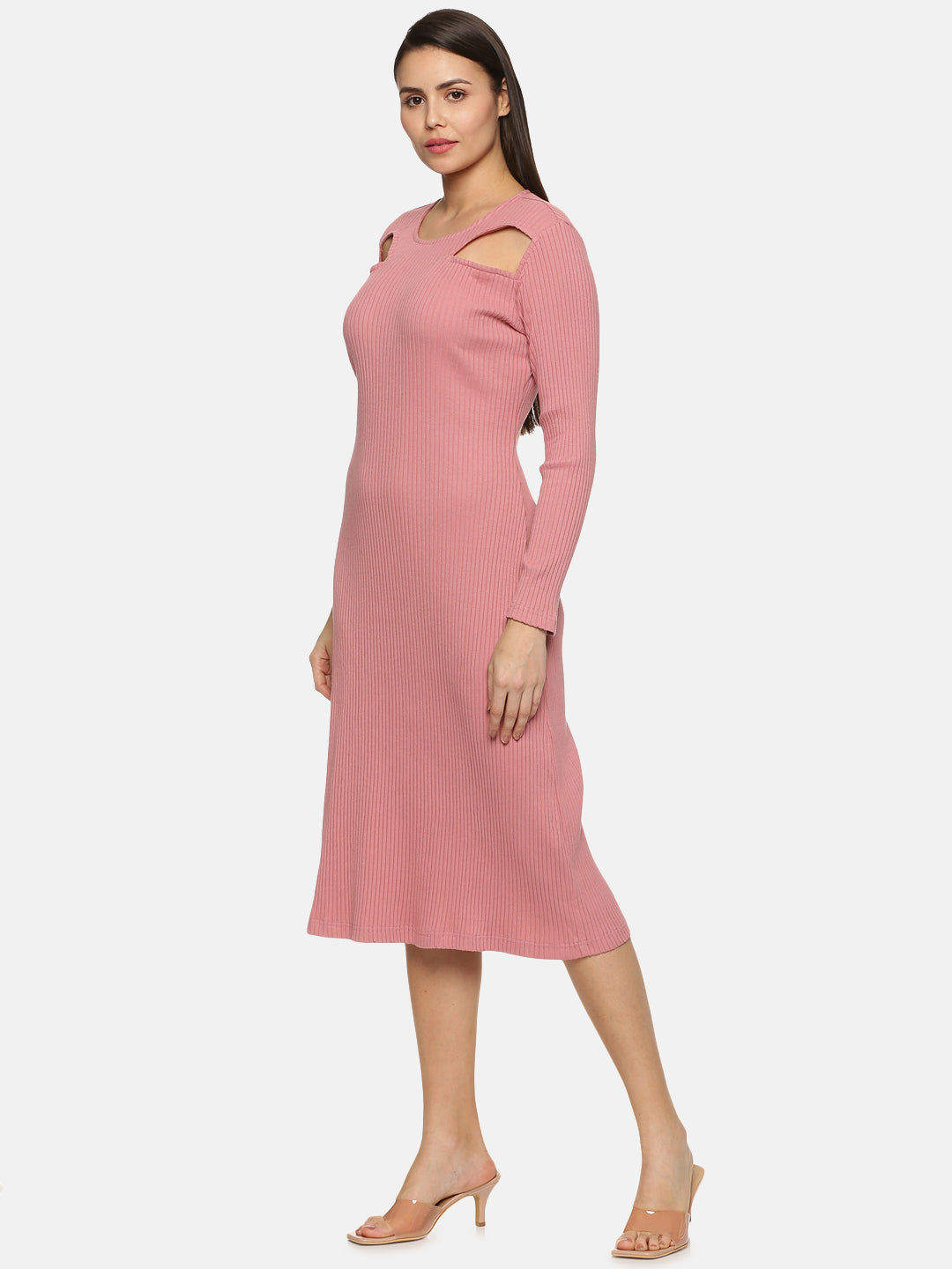 Modern Mauve Cutout Midaxi Knit Dress For Women