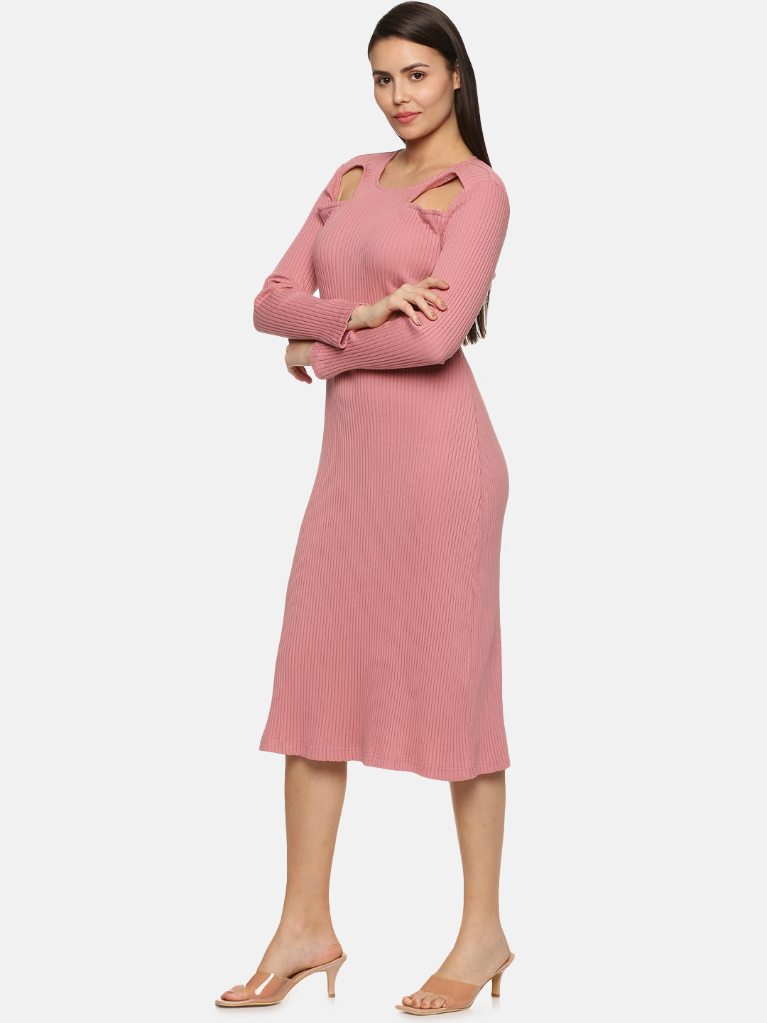 Modern Mauve Cutout Midaxi Knit Dress For Women