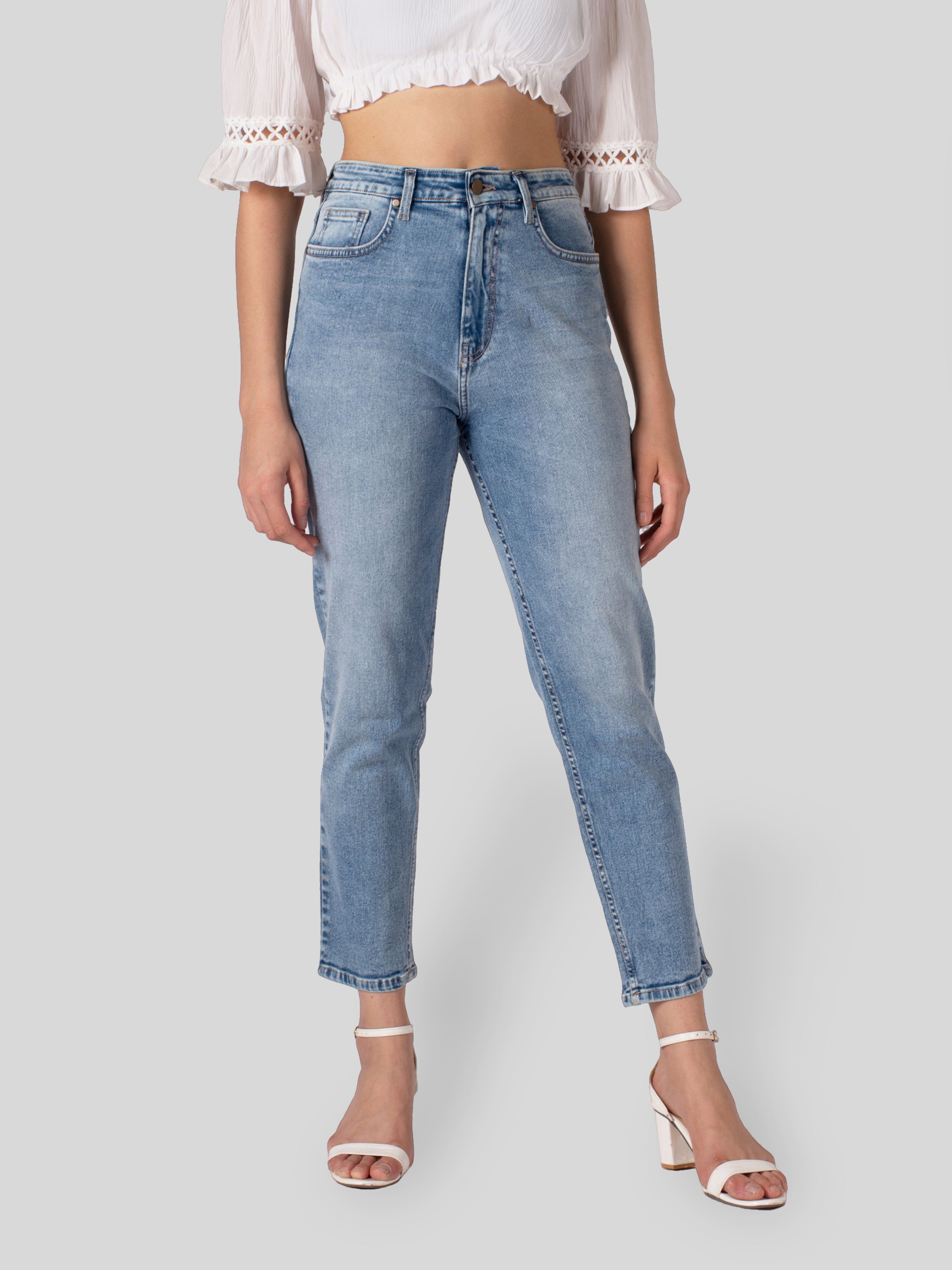 Stylish Light Blue Straight Fit Denim Jeans For Women