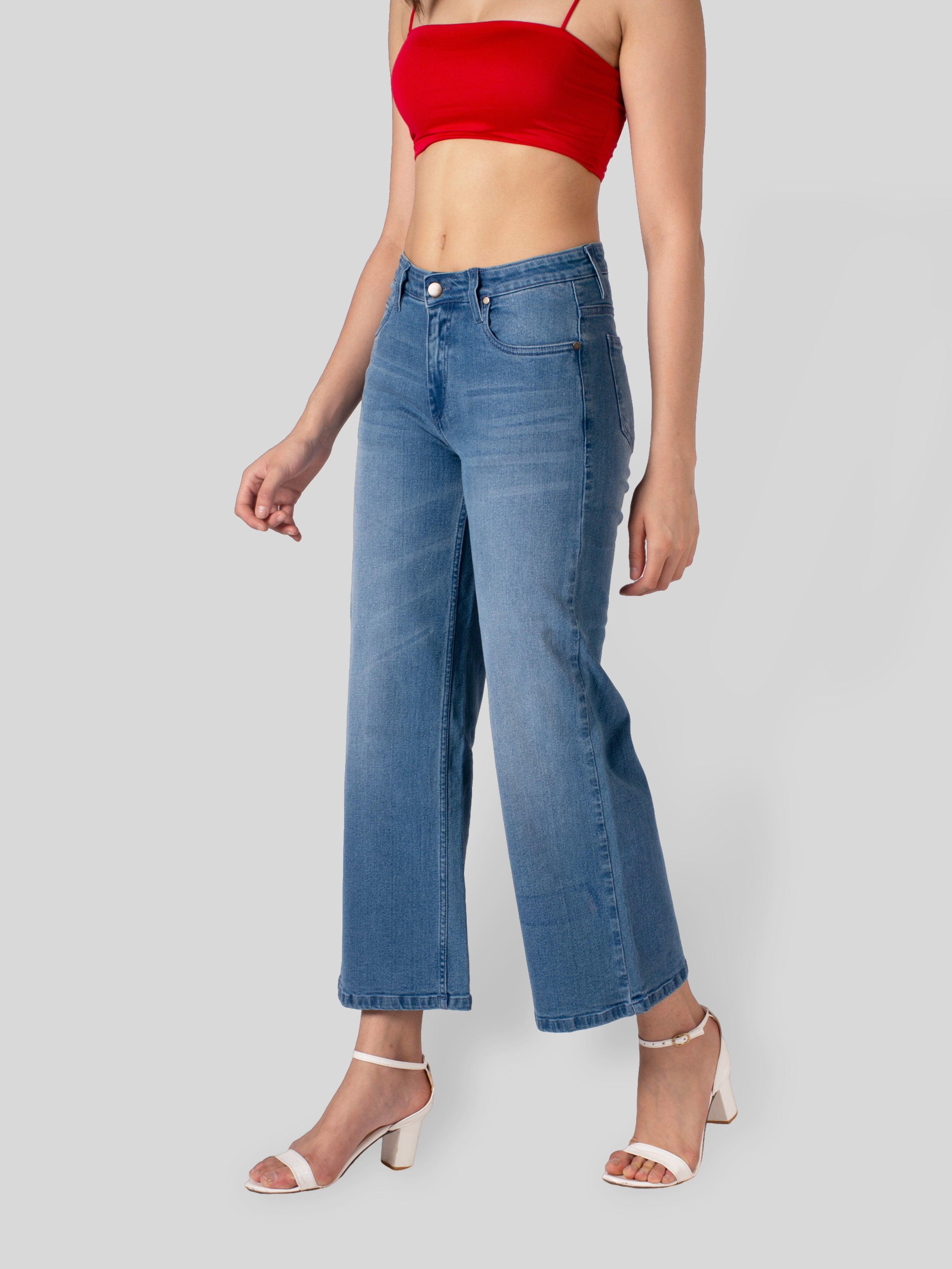 Buy Wideleg Demin Jeans For Ladies In Mid Blue