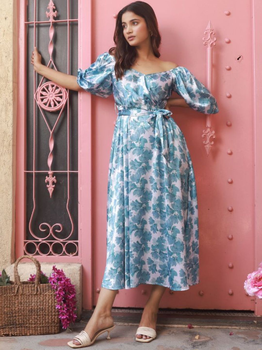 IS.U Floral Blue Wrap Midaxi Dress