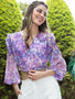 IS.U Floral Purple Front Gathered Crop Top